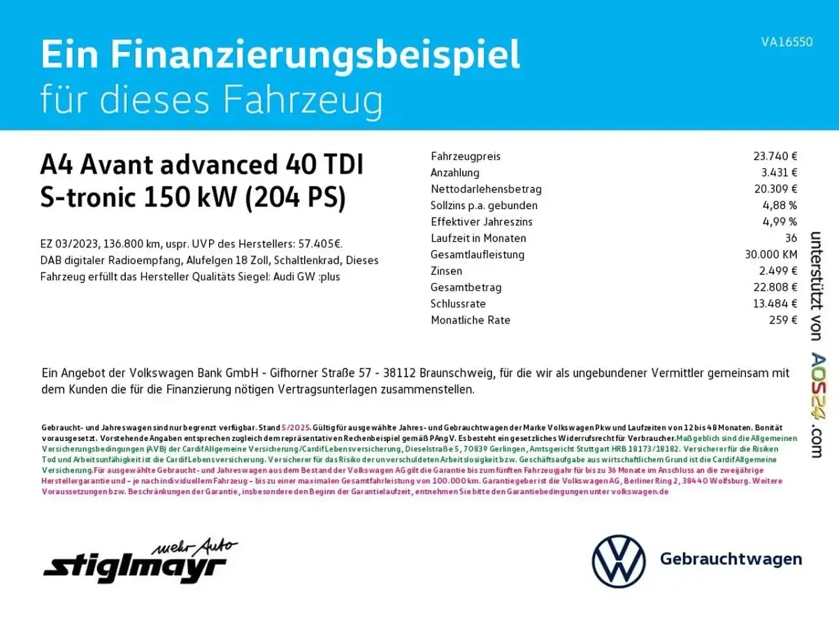 Gebraucht Audi A4 Advanced Plus 204 PS (150 kW) 2023 Brillantschwarz Kombi