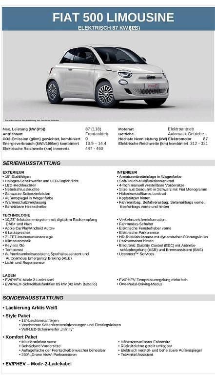 Weiß Neu 2025 Fiat 500e Red Limousine | 22.900 € - Bild 1/4