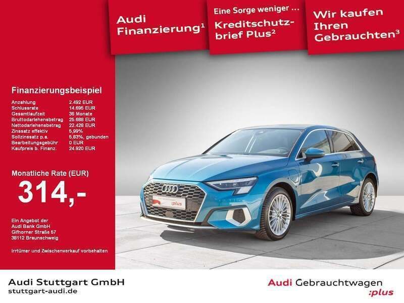 Atollblau metallic Gebraucht 2022 Audi A3 Sportback e-tron Advanced Limousine | 24.920 € (Fairer Preis) - Bild 1/2