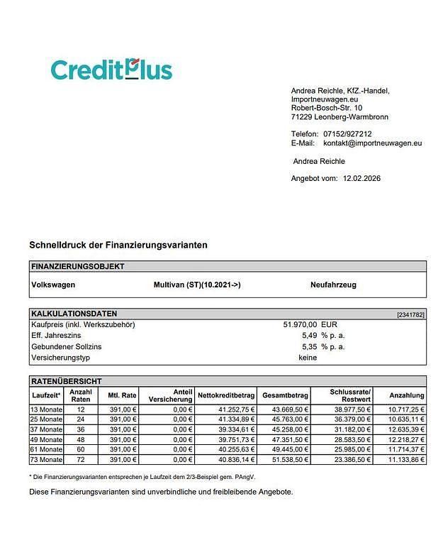 Neu VW Multivan 150 PS (110 kW) 2026 Pure grey Van