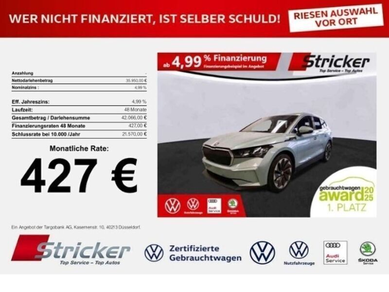 Arcticsilber metallic (metallic) Gebraucht 2023 Skoda Enyaq iV SUV | 35.948 € (Superpreis) - Bild 1/3