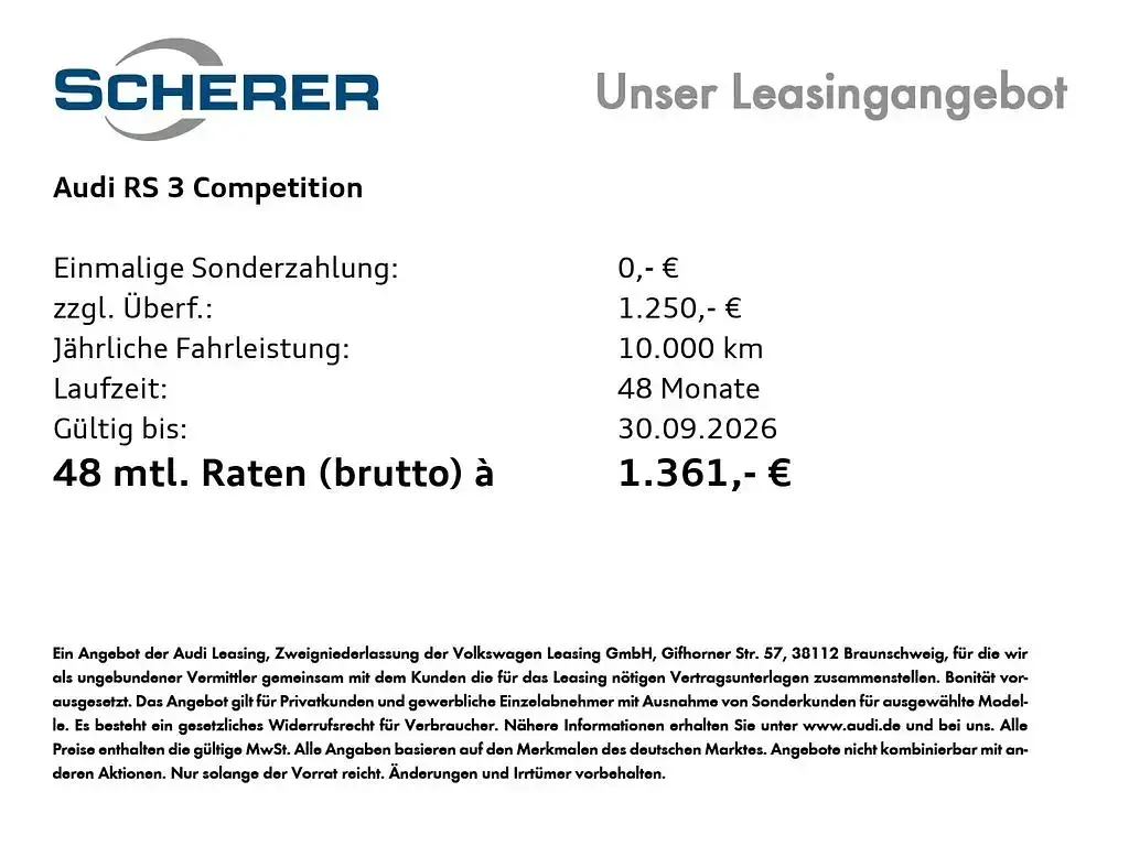 Neu Audi RS3 Comfort 400 PS (294 kW) 2026 Grau Limousine