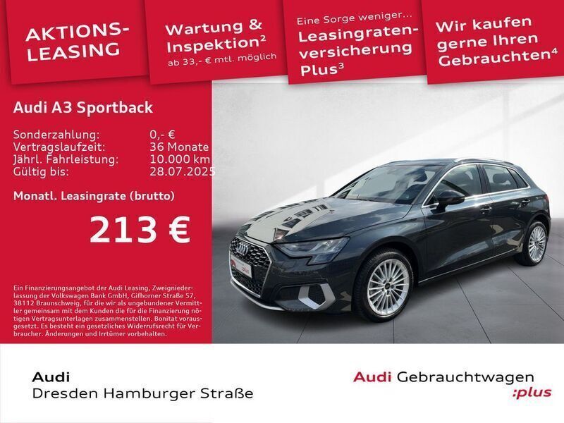 Grau Gebraucht 2024 Audi A3 Sportback Advanced Kleinwagen | 30.750 € (Fairer Preis) - Bild 1/3