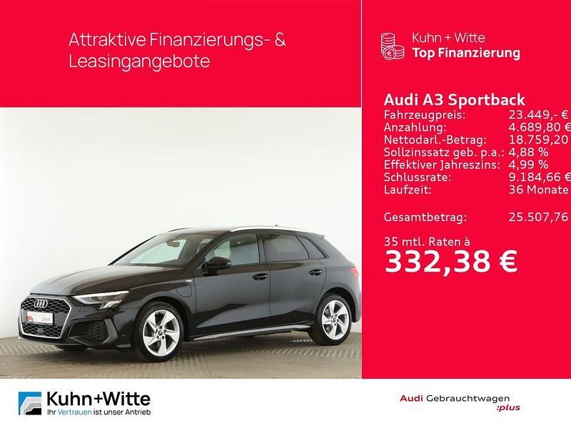 Mythosschwarz metallic Gebraucht 2021 Audi A3 Sportback e-tron Design Kleinwagen | 23.449 € (Teuer) - Bild 1/4