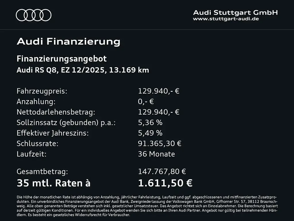 Gebraucht Audi RS Q8 Advanced Plus 600 PS (441 kW) 2025 Mythosschwarz metallic SUV