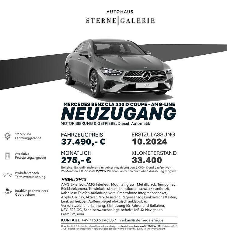 Grau Gebraucht 2024 Mercedes CLA220 AMG line Limousine | 37.490 € (Fairer Preis) - Bild 1/1