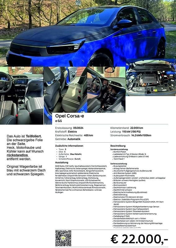 Gebraucht Opel Corsa-e 114 kW (156 PS) 2024 Blau Kleinwagen