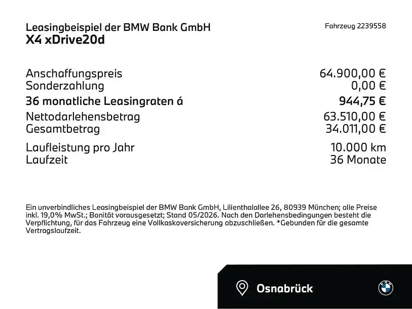 Gebraucht BMW X4 Comfort Edition 190 PS (139 kW) 2025 Black sapphire (schwarz) SUV