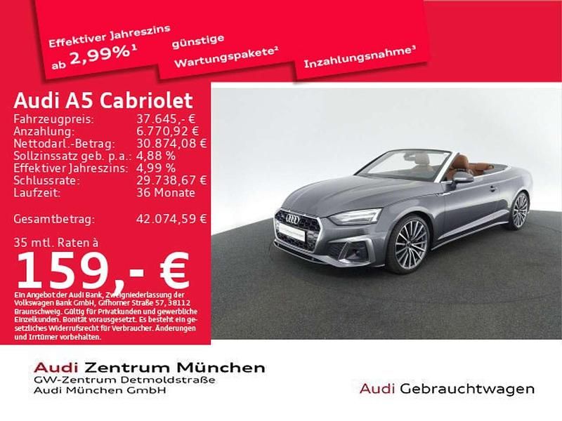 Daytonagrau perleffekt/verdeck Gebraucht 2022 Audi A5 S-Line Cabrio | 37.645 € (Fairer Preis) - Bild 1/2