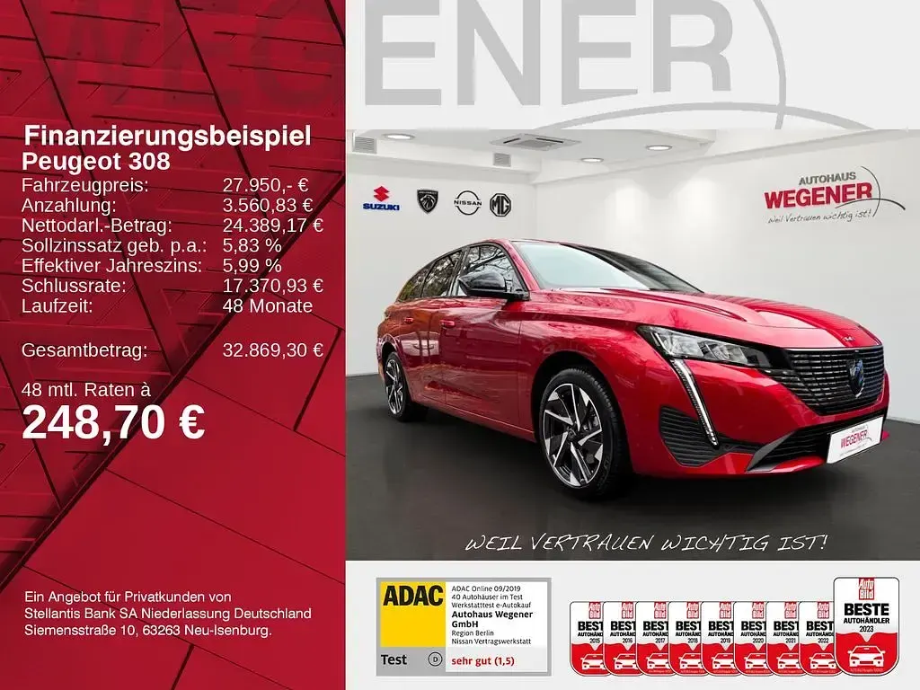 Neu Peugeot 308 SW Allure 131 PS (96 kW) 2025 Elixirrot met. Kombi
