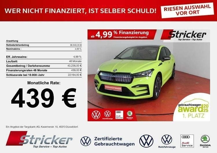 Mambagrün Gebraucht 2023 Skoda Enyaq iV RS SUV | 36.939 € (Superpreis) - Bild 1/4