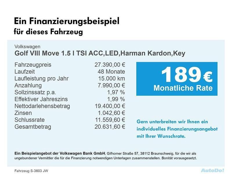 Gebraucht VW Golf VIII Move 150 PS (110 kW) 2023 Oryxweiß perleffekt Limousine