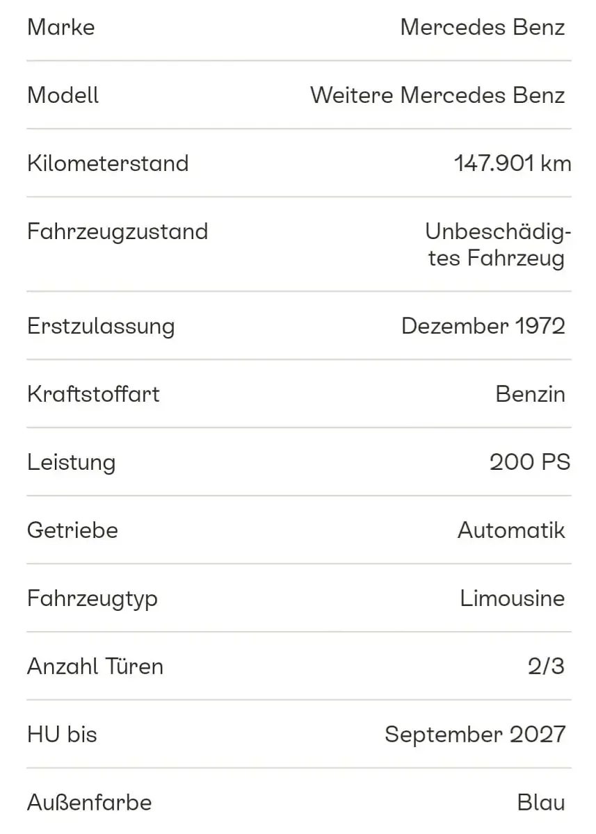 Gebraucht Mercedes 350 200 PS (147 kW) 1972 Blau Limousine