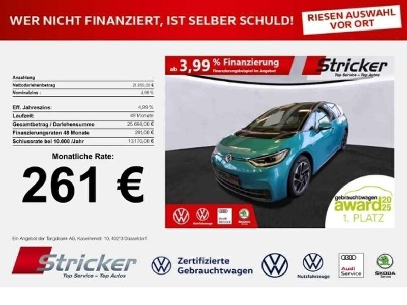 Makenatürkis metallic schwarz (metallic) Gebraucht 2021 VW ID.3 Kleinwagen | 21.948 € (Fairer Preis) - Bild 1/3