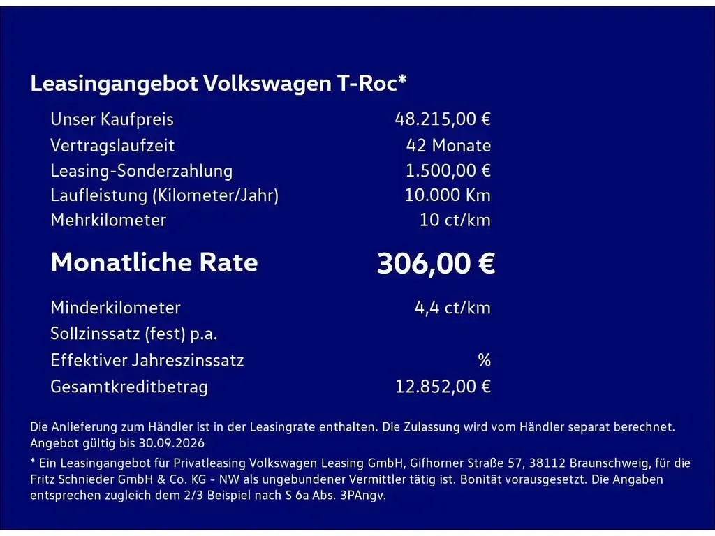 Neu VW T-Roc IQ Drive 150 PS (110 kW) 2026 Weiss SUV