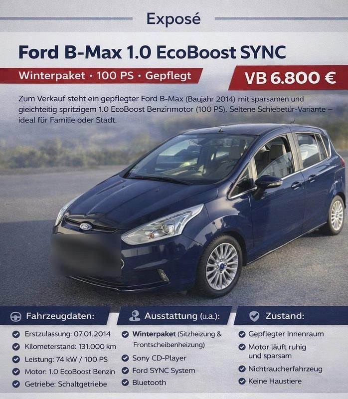 Gebraucht Ford B-MAX 100 PS (73 kW) 2014 Blau Van / Kleinbus