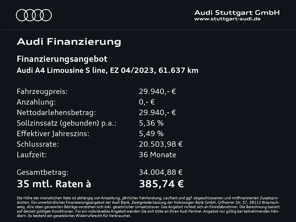 Gebraucht Audi A4 S-Line 204 PS (150 kW) 2023 Daytonagrau perleffekt Limousine
