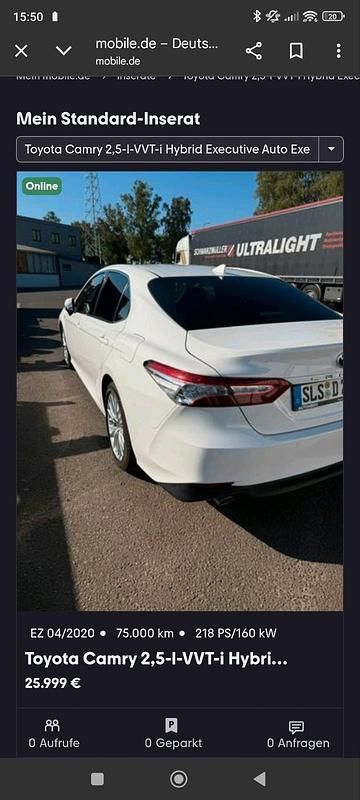 Weiß Gebraucht 2020 Toyota Camry Limousine | 25.999 € - Bild 1/4
