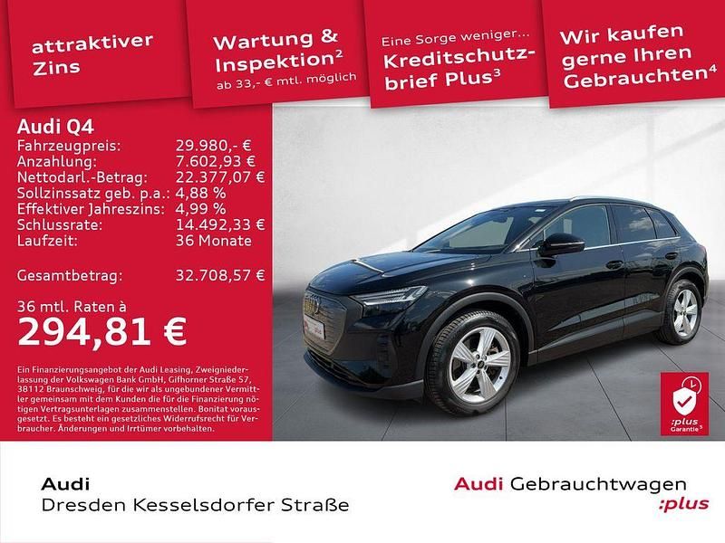 Mythosschwarz metallic Gebraucht 2023 Audi Q4 e-tron Advanced SUV | 29.980 € (Superpreis) - Bild 1/4