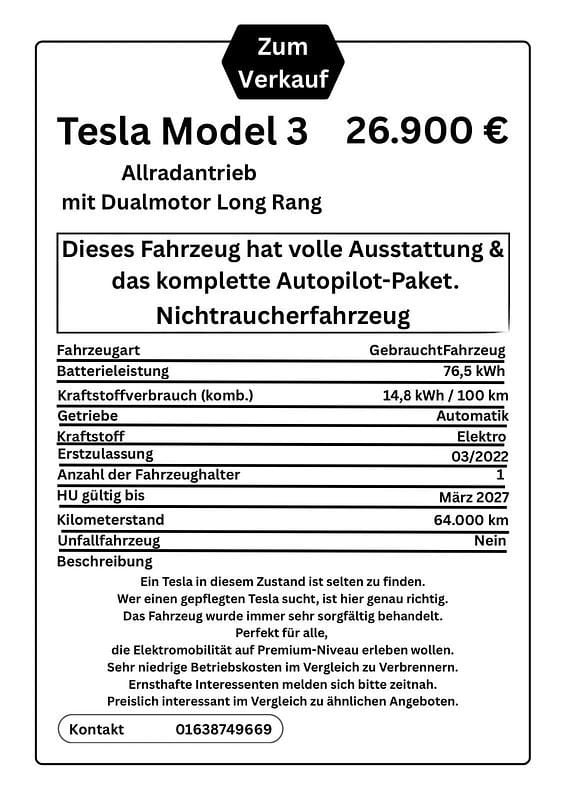 Gebraucht Tesla Model 3 366 kW (498 PS) 2022 Weiß Limousine