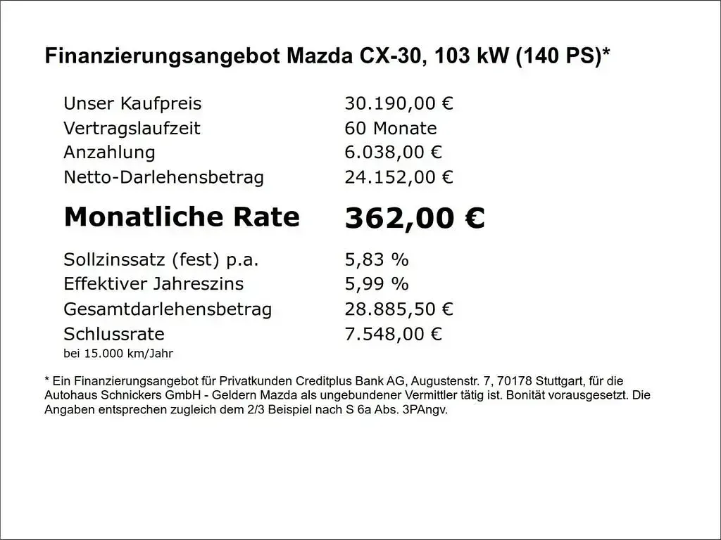 Neu Mazda CX-30 Exclusive-Line 140 PS (102 kW) 2026 Schwarz SUV