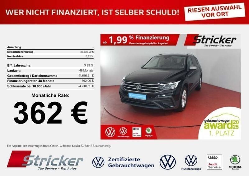 Deep black perleffekt Gebraucht 2024 VW Tiguan Allspace Life SUV | 34.949 € (Superpreis) - Bild 1/2