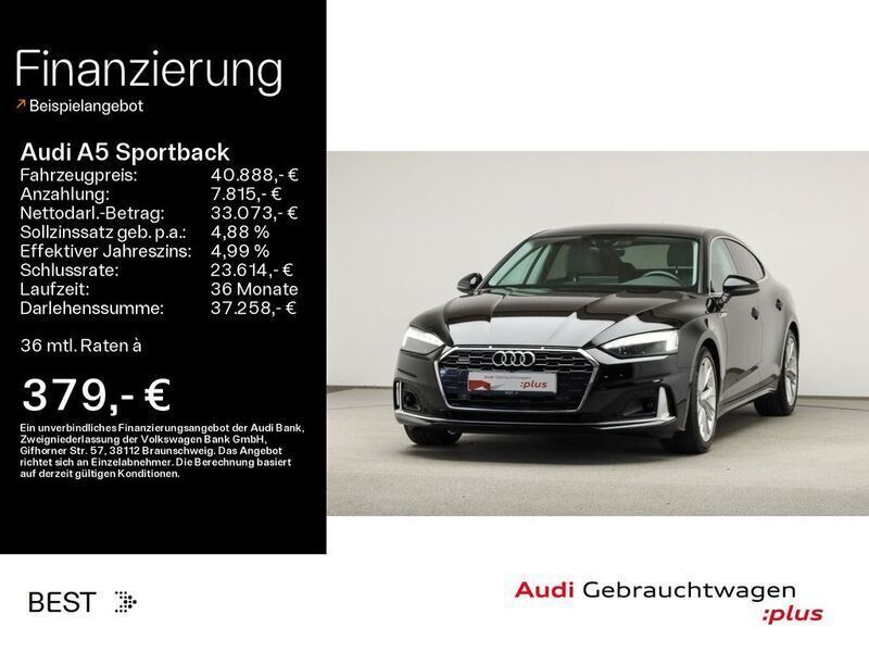 Brillantschwarz Gebraucht 2022 Audi A5 Sportback Ambiente Limousine | 40.888 € (Fairer Preis) - Bild 1/4