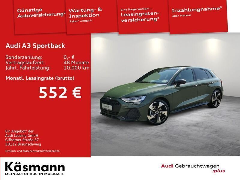 Distriktgrün metallic Gebraucht 2024 Audi A3 Sportback S-Line Kleinwagen | 41.890 € (Fairer Preis) - Bild 1/4