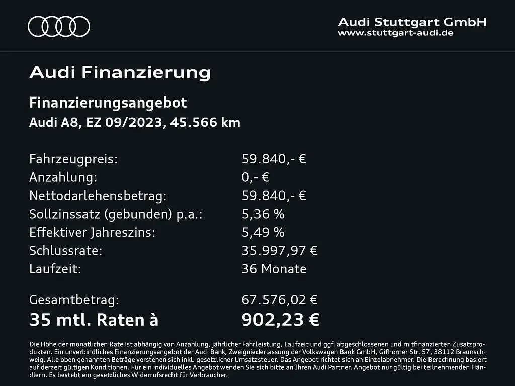 Gebraucht Audi A8 Ambiente 286 PS (210 kW) 2023 Brillantschwarz Limousine