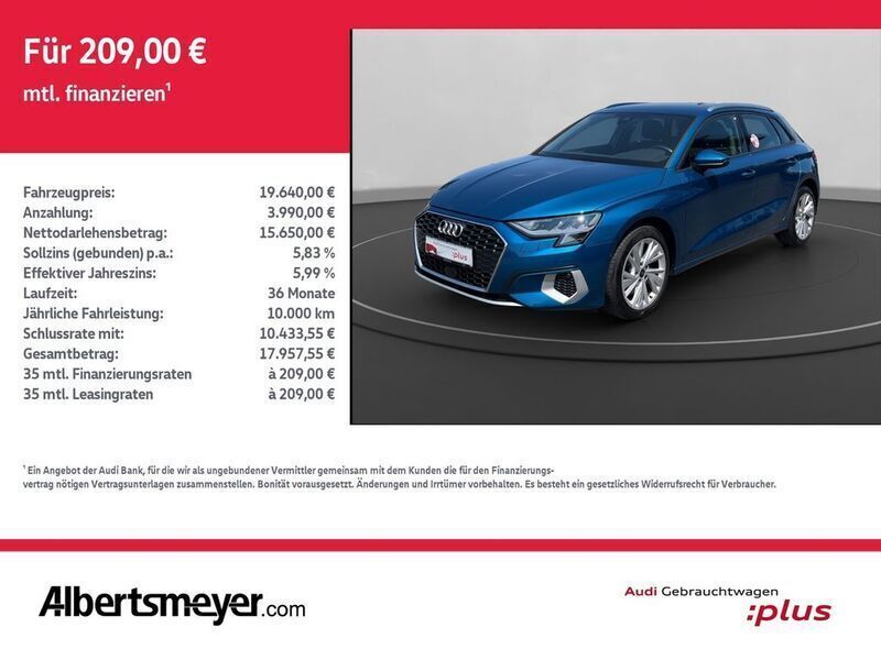 Blau Gebraucht 2021 Audi A3 Sportback Advanced Limousine | 19.640 € (Superpreis) - Bild 1/4