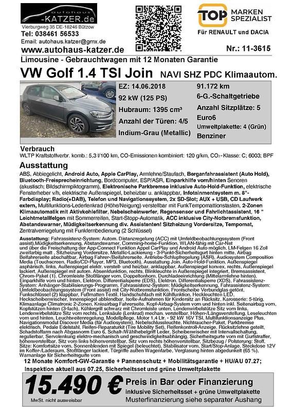 Gebraucht VW Golf VII Join 125 PS (91 kW) 2018 Grau Limousine