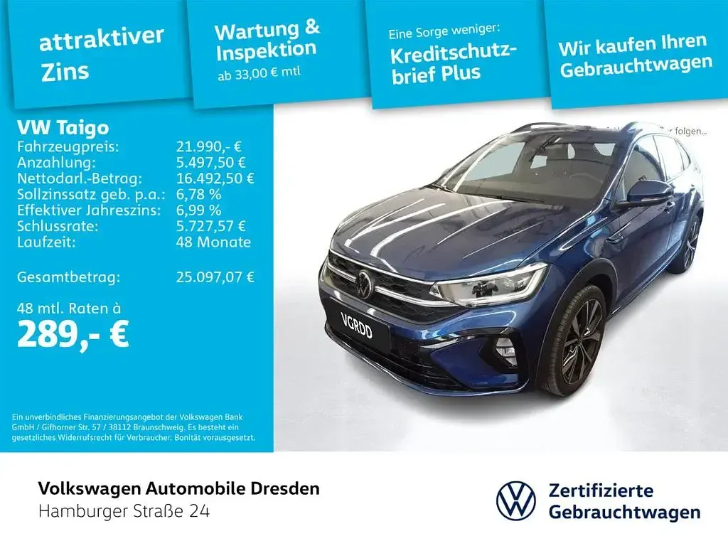 Gebraucht VW Taigo R-line 150 PS (110 kW) 2023 Reef blue metallic SUV