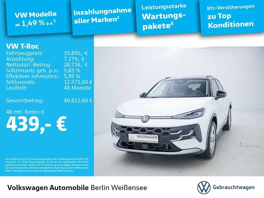 Gebraucht VW T-Roc Cabriolet Life 150 PS (110 kW) 2026 Weiß SUV