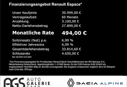 Gebraucht Renault Espace Initiale Paris 189 PS (139 kW) 2023 Perlmutschwarz (schwarz) Van / Kleinbus