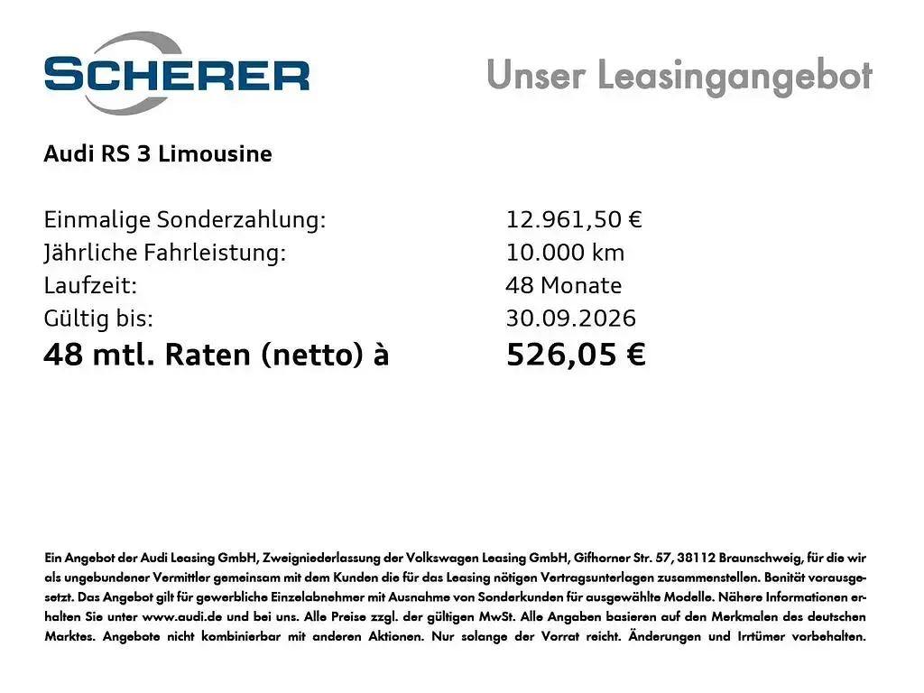 Neu Audi RS3 Comfort 400 PS (294 kW) 2026 Mythosschwarz metallic (metallic) Limousine