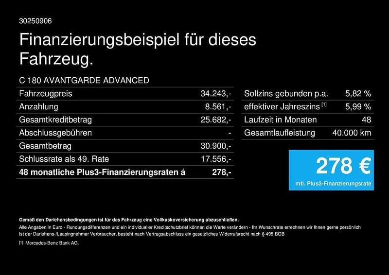 Second-hand Mercedes C180 Advanced 170 CP (125 kW) 2025 Negru Berlinǎ