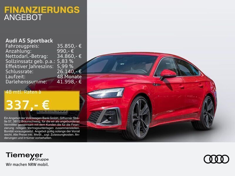 Rot Gebraucht 2023 Audi A5 Sportback S-Line Limousine | 35.850 € (Superpreis) - Bild 1/4