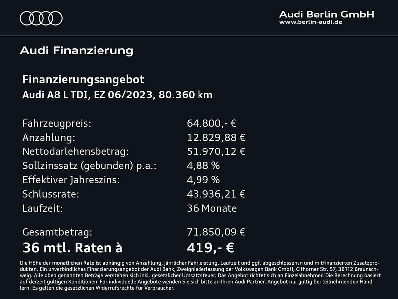 Gebraucht Audi A8L Ambiente 286 PS (210 kW) 2023 Mythosschwarz metallic Limousine