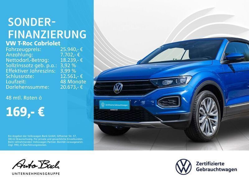 Blau Gebraucht 2021 VW T-Roc Cabriolet Style Cabrio | 26.470 € (Guter Preis) - Bild 1/4