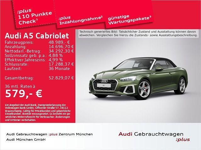 Distriktgrün metallic/verdeck Gebraucht 2024 Audi A5 Cabriolet S-Line Cabrio | 48.989 € (Guter Preis) - Bild 1/2