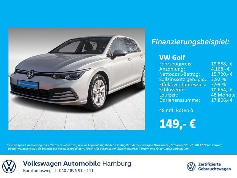 8e reflexsilber metallic Gebraucht 2022 VW Golf VIII Life Limousine | 20.444 € (Fairer Preis) - Bild 1/4