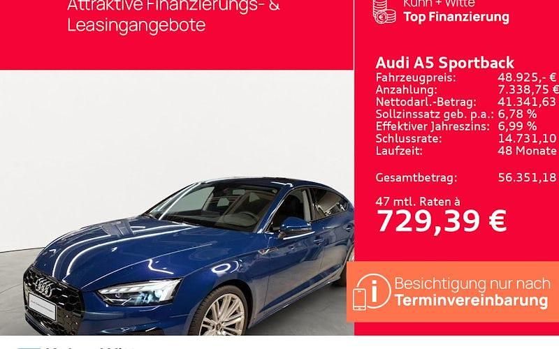 Blau Gebraucht 2024 Audi A5 Sportback S-Line Limousine | 47.889 € (Etwas zu teuer) - Bild 1/4