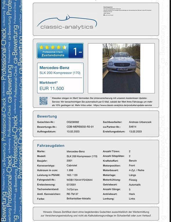 Gebraucht Mercedes SLK200 163 PS (119 kW) 2001 Silber Cabrio