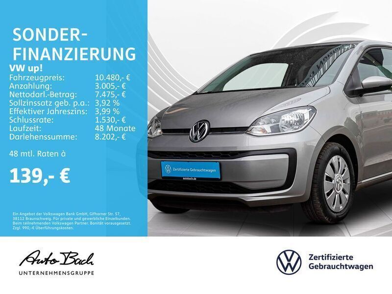 Silber (dark silver metallic) Gebraucht 2020 VW up! move up! Kleinwagen | 10.480 € (Fairer Preis) - Bild 1/4