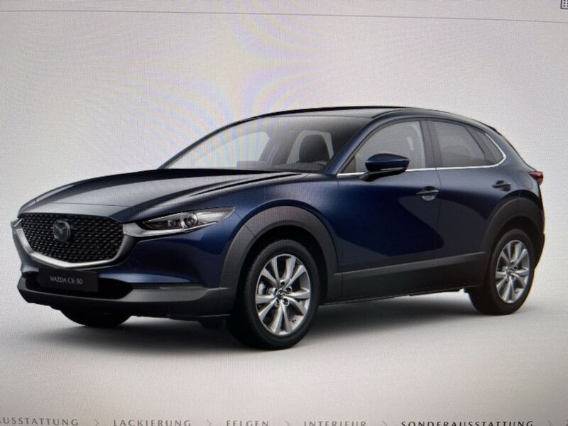 Deep crystal blue Neu 2025 Mazda CX-30 Exclusive SUV | 32.480 € - Bild 1/4