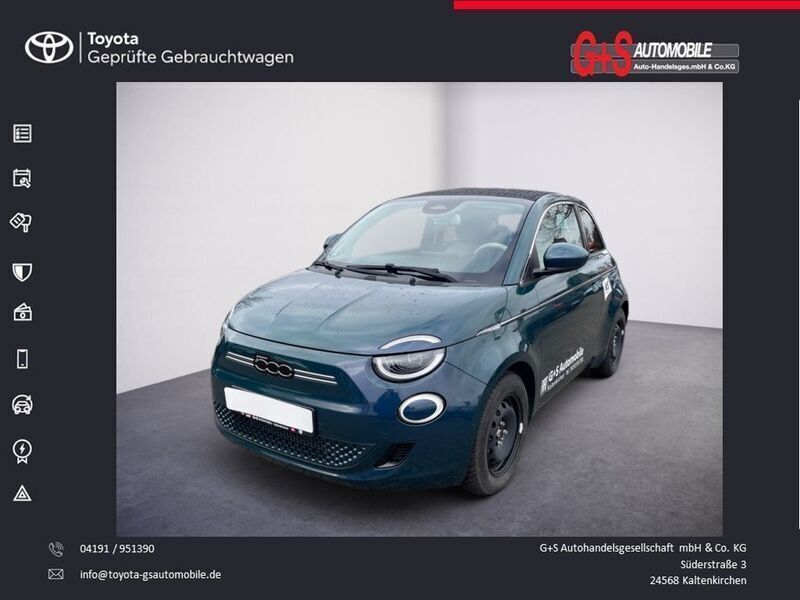 Ozean grün metallic (metallic) Gebraucht 2023 Fiat 500e La Prima Cabrio | 28.900 € (Teuer) - Bild 1/4