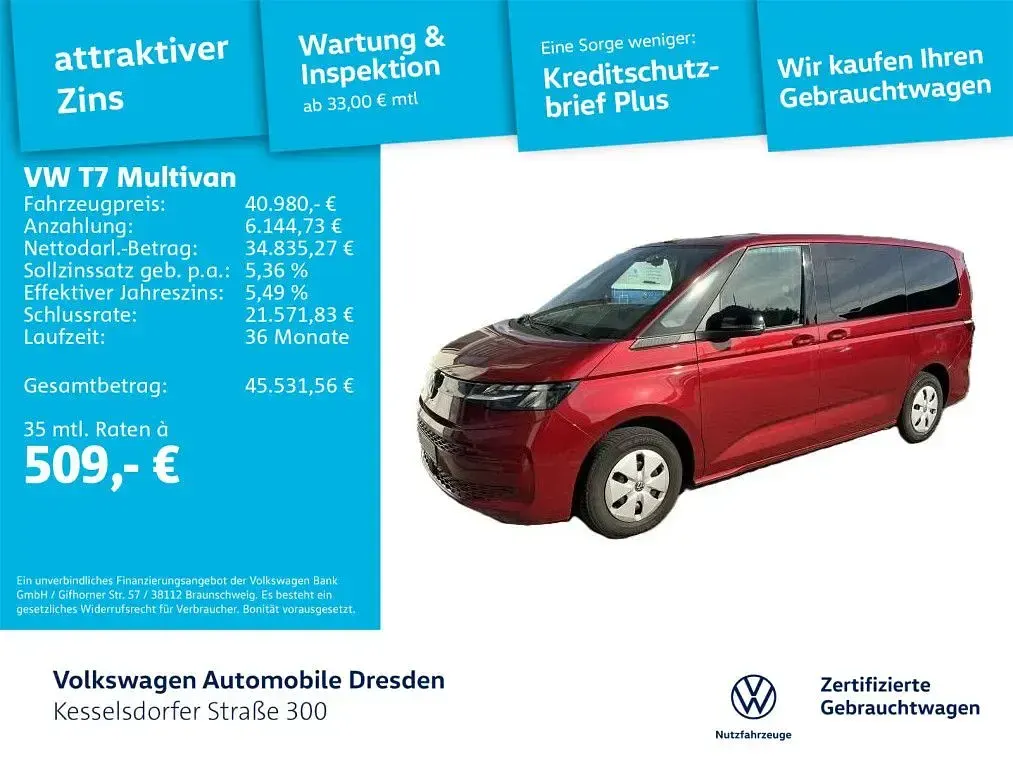Gebraucht VW Multivan Basis 150 PS (110 kW) 2023 Fortanarot metallic Van / Kleinbus