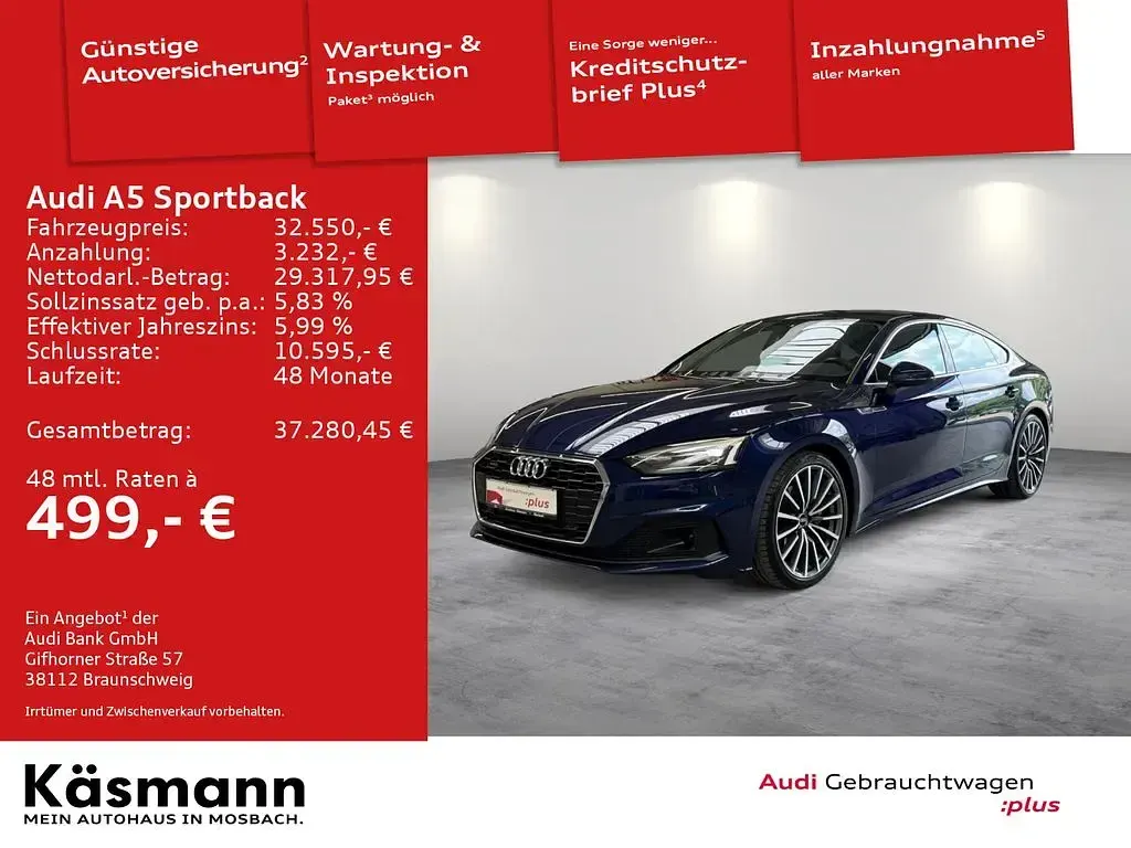 Gebraucht Audi A5 Sportback Basis 204 PS (150 kW) 2022 Navarrablau metallic Kleinwagen