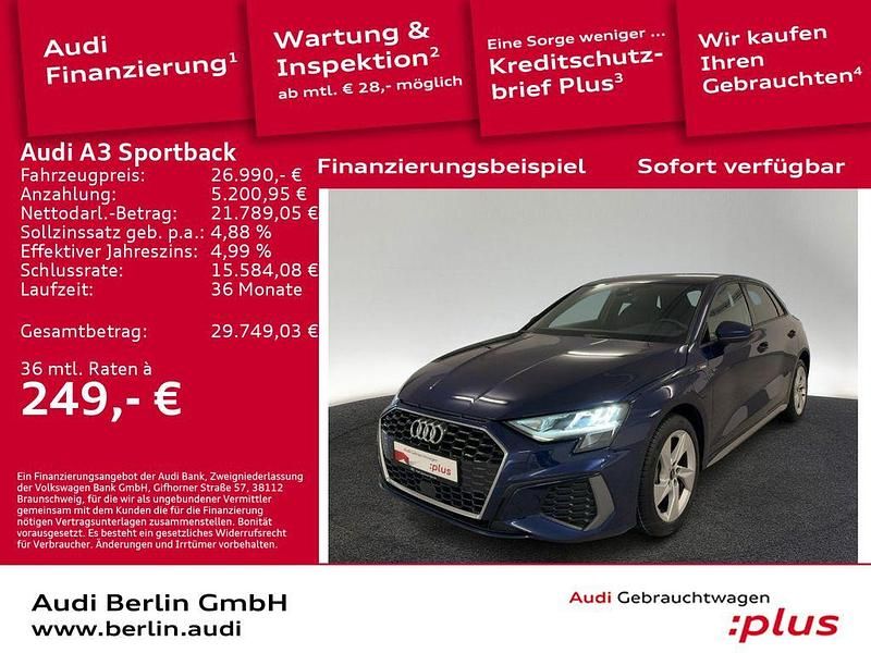 Navarrablau metallic Gebraucht 2022 Audi A3 Sportback e-tron S-Line Kleinwagen | 26.990 € (Guter Preis) - Bild 1/3