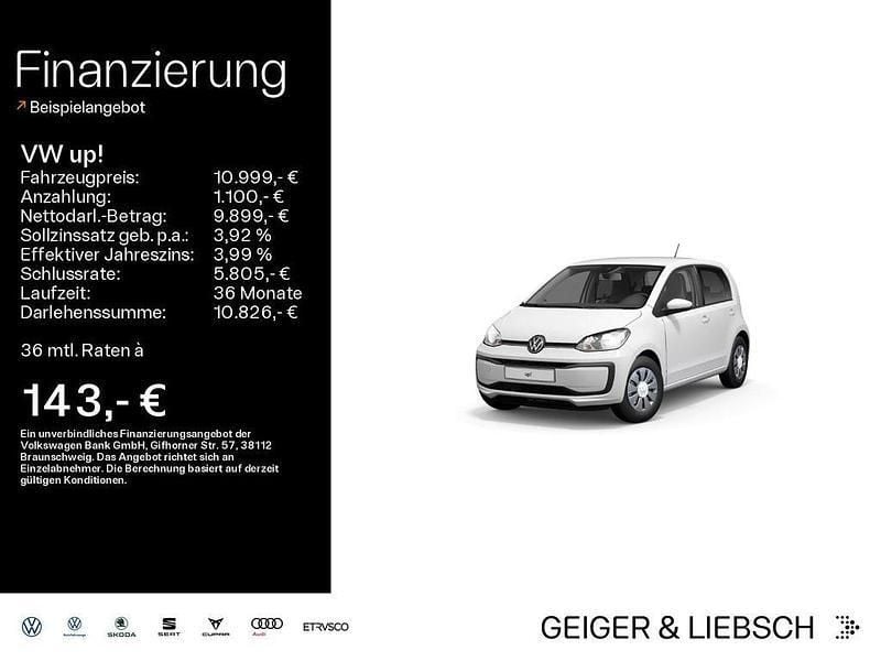 Weiß Gebraucht 2020 VW up! move up! Kleinwagen | 10.999 € (Guter Preis) - Bild 1/4